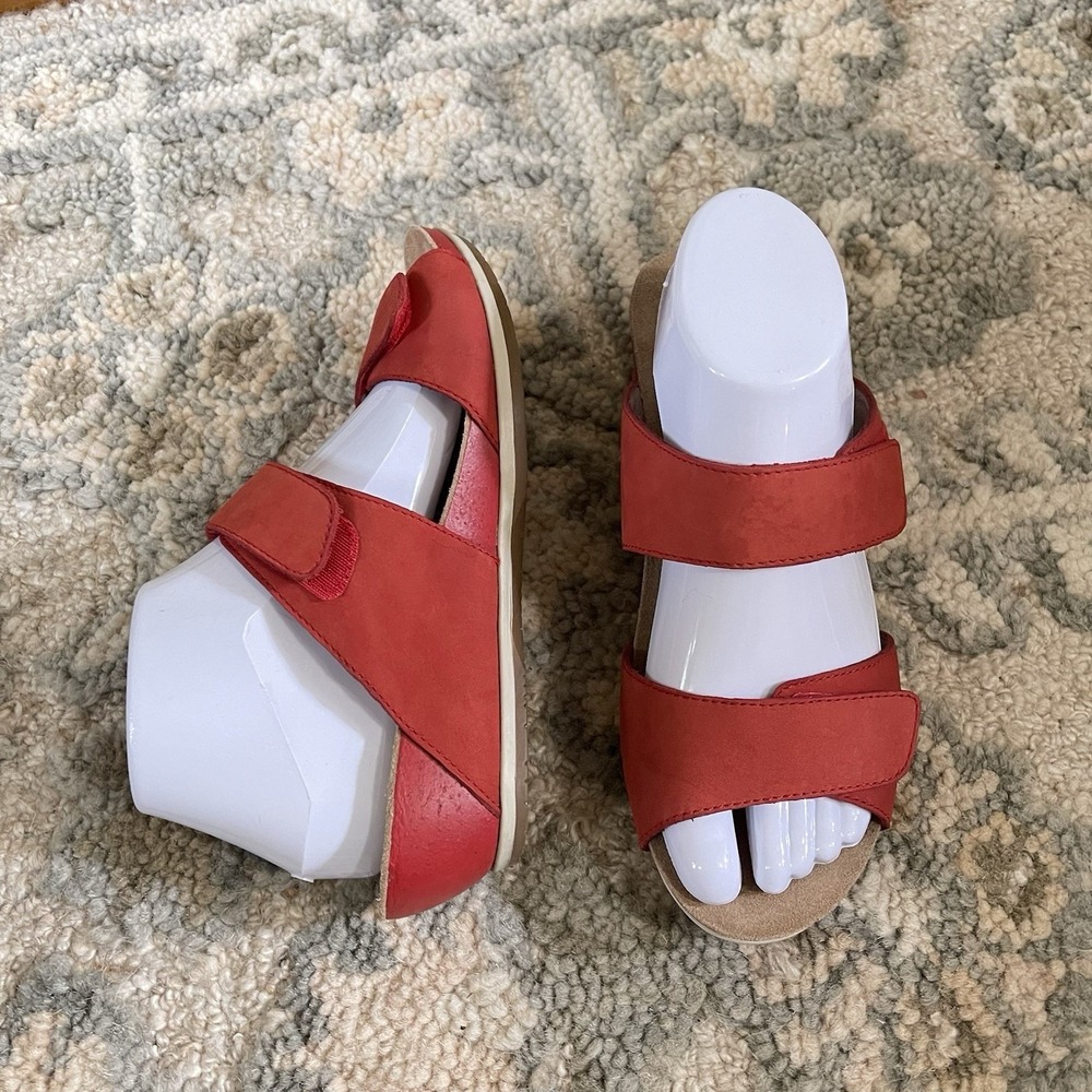 Dansko Sandals Womens 38/7 Vienna Slide Red Leather Slip On Open Toe Wedge Heels - Picture 3 of 7
